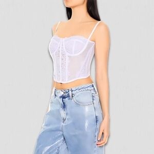 Forever 21 Cropped Top Bustier Cami Corset Sheer Floral Lace Violet/Lavender M